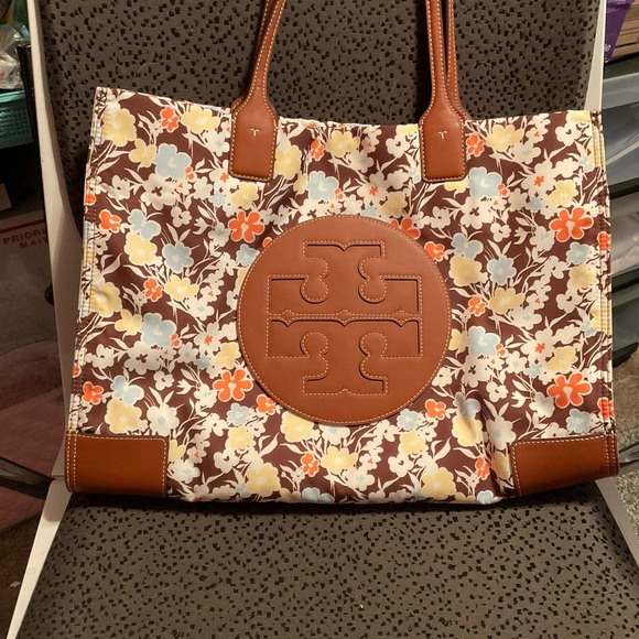 Tory Burch Handbags - Tory Burch Brown Leather Trim Tote Bag like new no tags beautiful bag